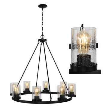 Coronet Iron/Seeded Glass Rustic Farmhouse LED Chandelier - JONATHAN Y